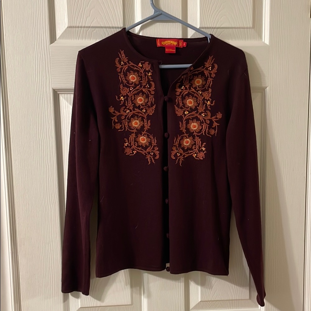Shanghai Tang Burgundy Silk-Cashmere Cardigan